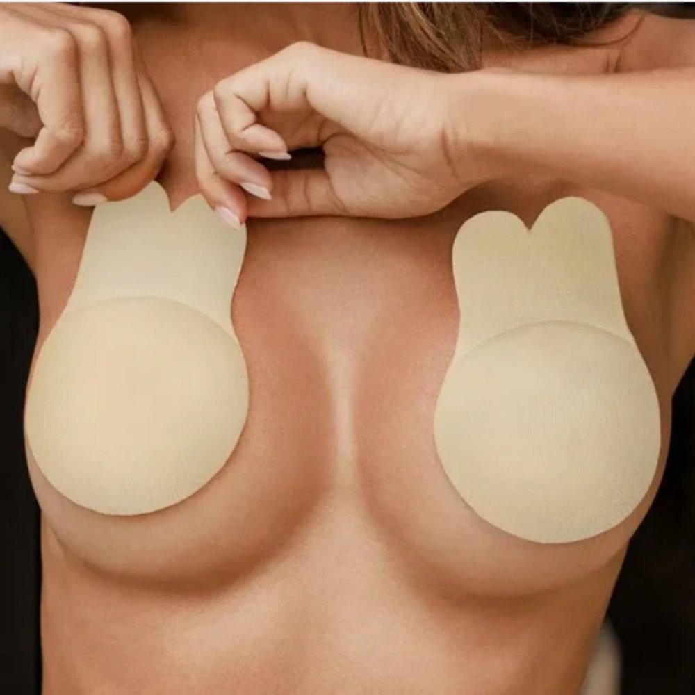 One Pair Women's Self Adhesive Silicone Strapless Rabbit Nipple Cover Bra